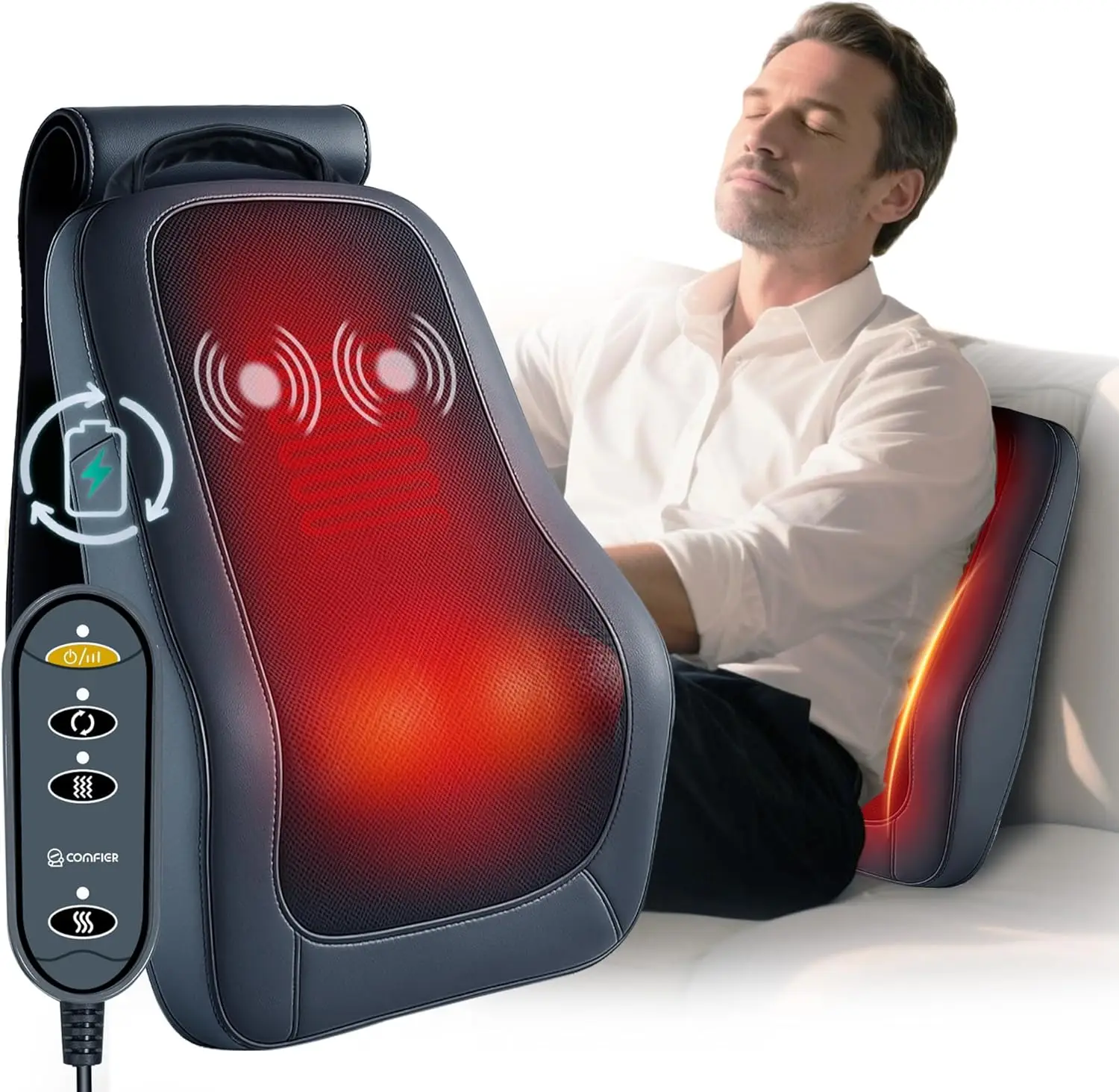 COMFIER Cordless Back Massager with Heat,Vibration & Shiatsu Neck Back Massager for Pain Relief Deep Tissue,Rechargeable Nekc Sh