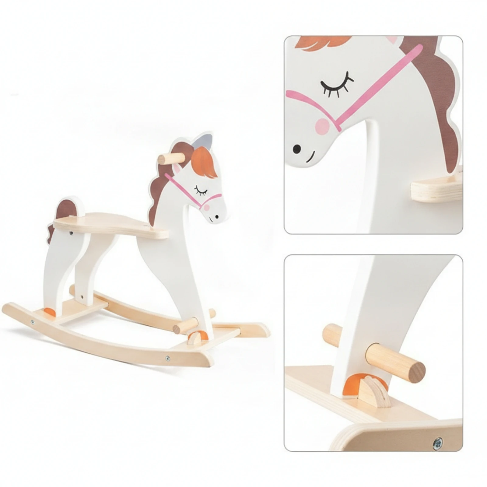 Wooden Rocking Horse Classic Rocking Horse Mount-on Toy Cute Rocker Child-Friendly for Toddlers, Playroom, Nursery