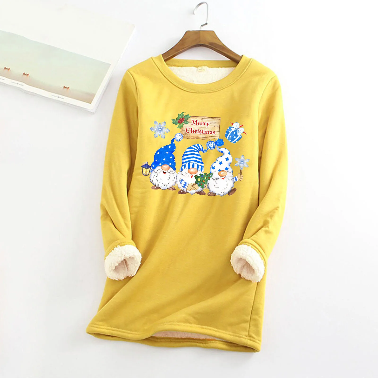 

Plus Size Women's Clothing Korean Fashion Christmas Jumper Halloween Soft Warm Hoodies Gnome Print Hoodless Sweatshirt 2024