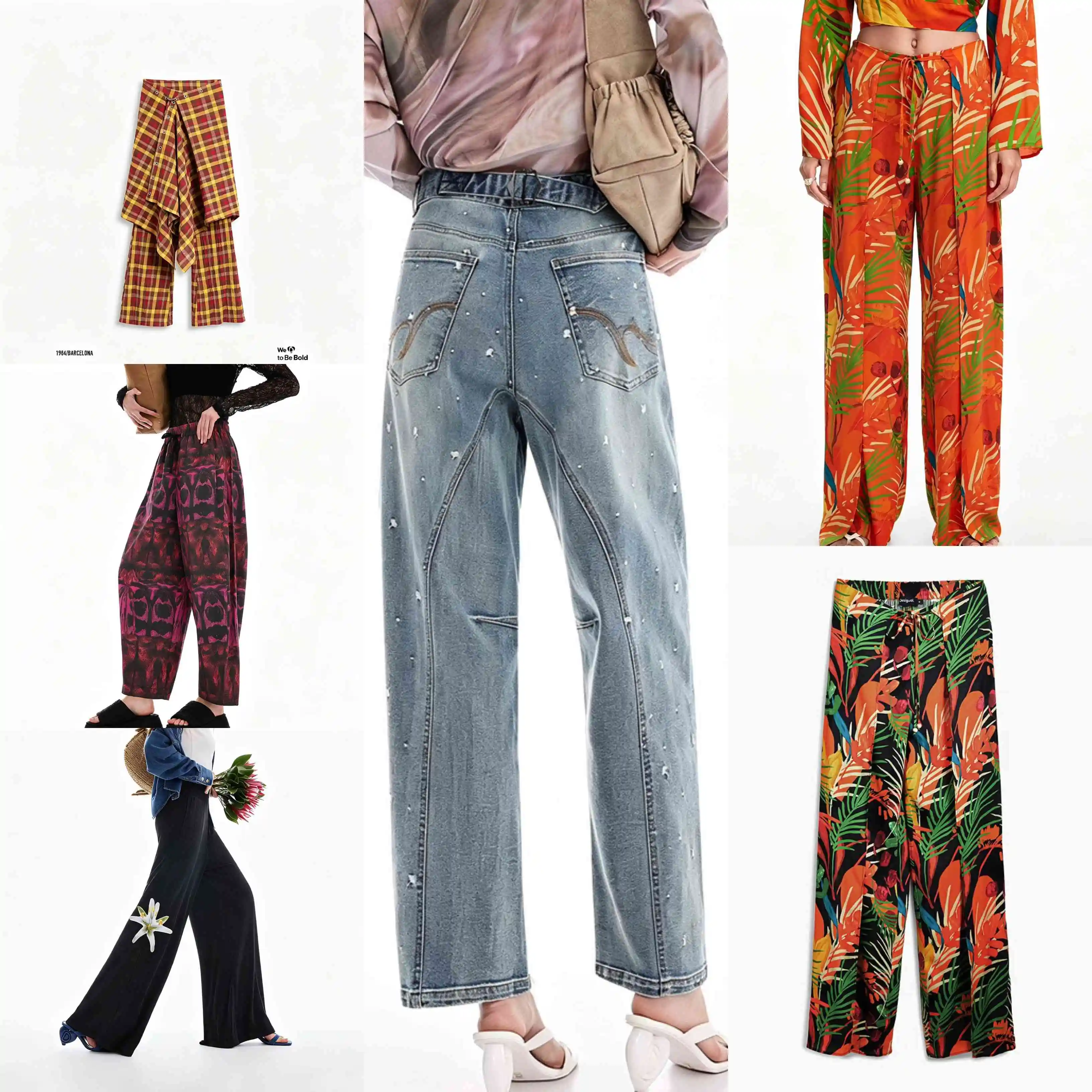 Spanish Original Single Women's Casual Pants Embroidered Printed Loose, Lightweight, Fashionable Wide Leg Pants