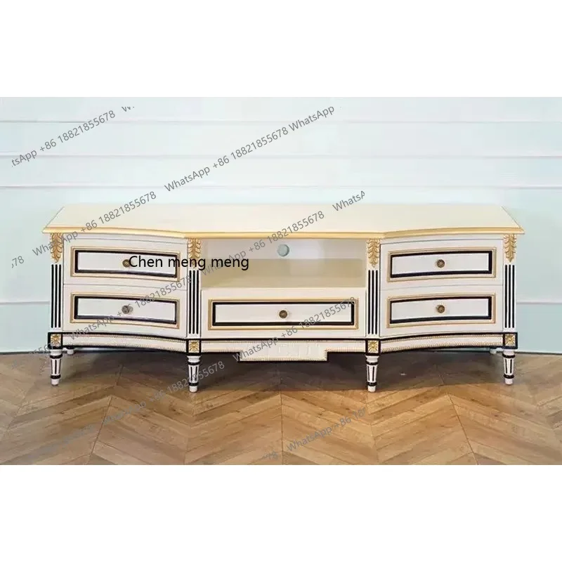 

French Light Luxury Court Solid Wood Carving Flower TV Cabinet European Neoclassical Living
