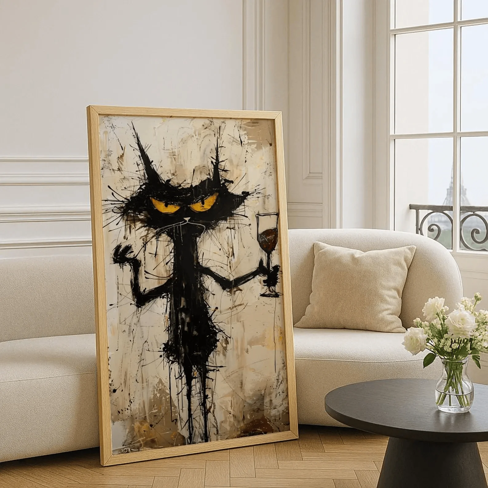 Funny Cat Wall Art Printable Rude Scruffy Cat with Wine Glass Grunge Style Digital Download for Kitchen Office Bar Funny Home