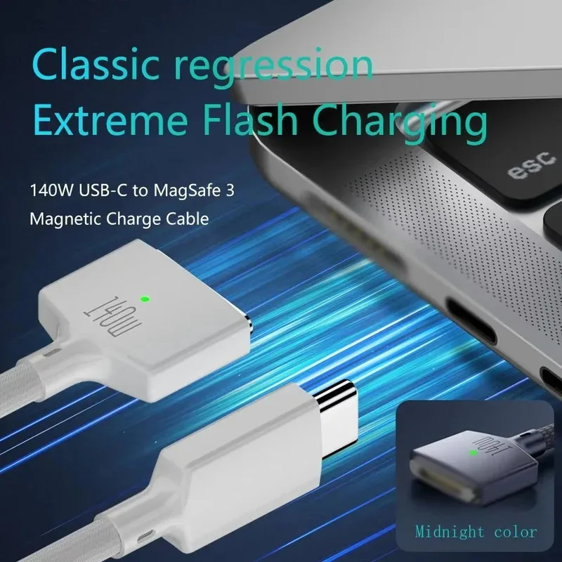 

2M USB Type C to Magsafe 3 Magnetic Charger Cord Laptop Charging Cable Converter PD 140W for MacBook Air/Pro A2442 A2485 A2681