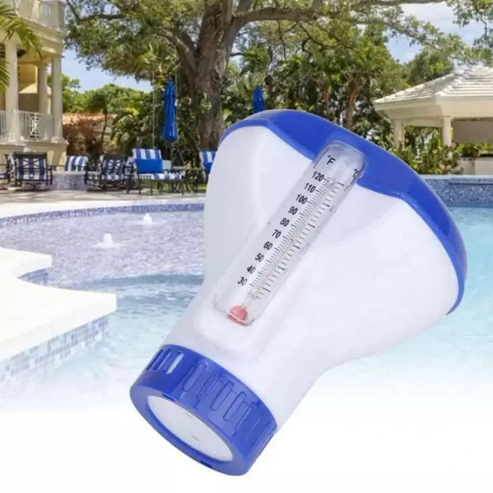 Caja desinfectante de pastillas flotantes para piscina con dispensador, termómetro, suministro automático de medicamentos químicos Chl B6F8