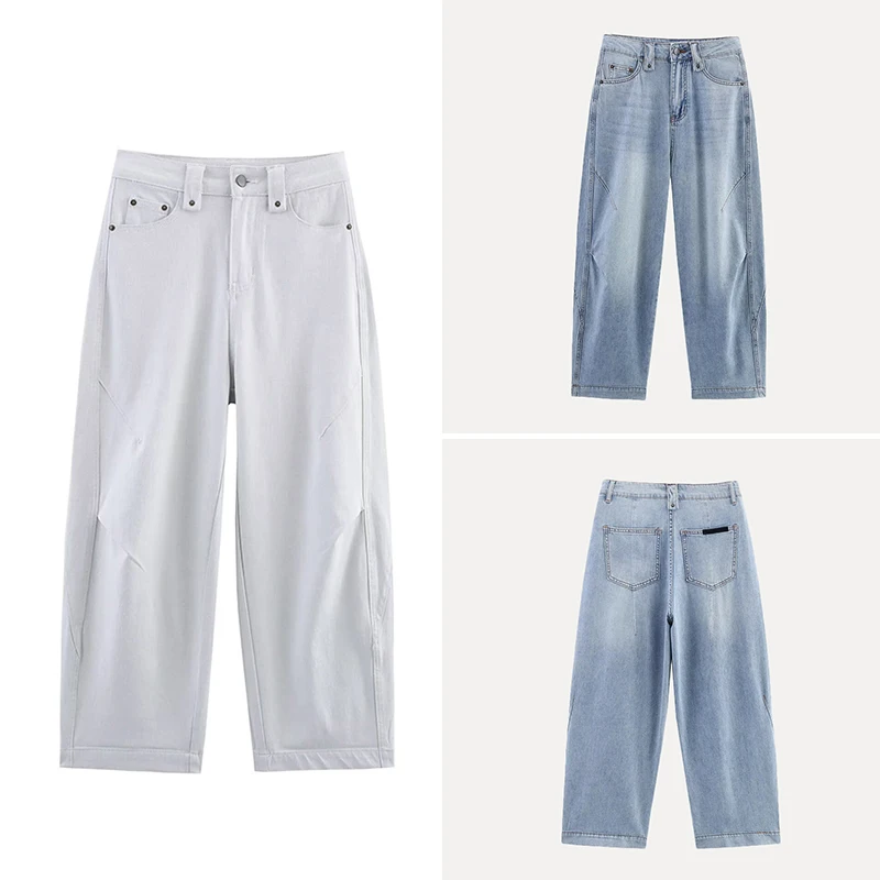 

Ele Faionable Women's High Waist Wide Leg Jeans Asymmetrical Knife Nine Points Summer New Arrival Z Casual Zipper