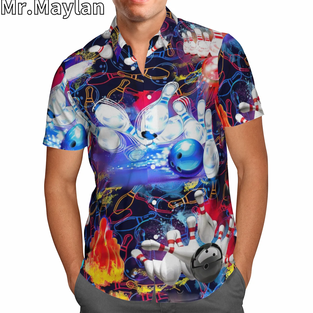 LOVE BOWLING 3D Imprimé Chemise Hawaii Chemise Hommes Été Manches Courtes Chemise Hommes Chemises 2024 Respzed 5XL Chemise zones me R-083