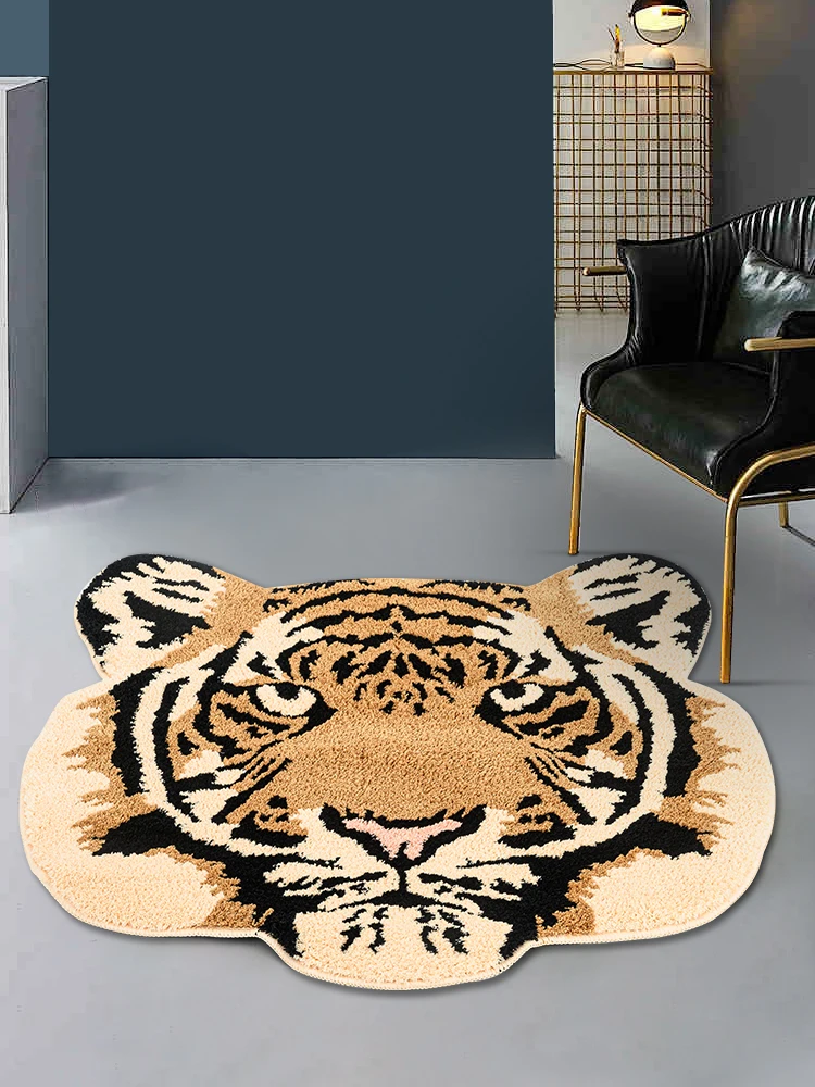 Tufted Rug Animal Tiger Head for Living Room Kids Bedroom Fluffy Bathroom Area Rug Home Decor White Tiger Face Art Floor Mat