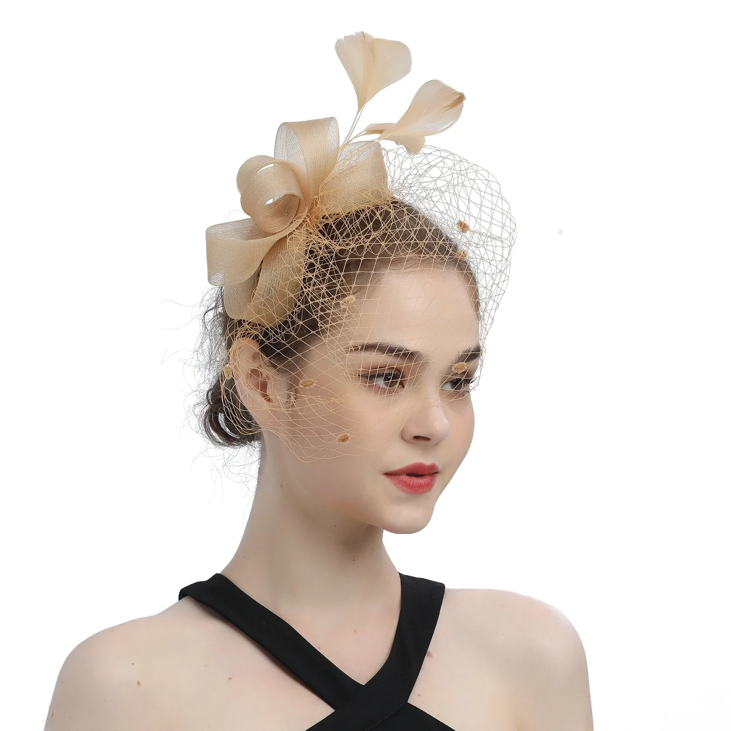 Wedding bride's mesh headdress hairclip floral party accessories European and American horse racing club feather veil headband