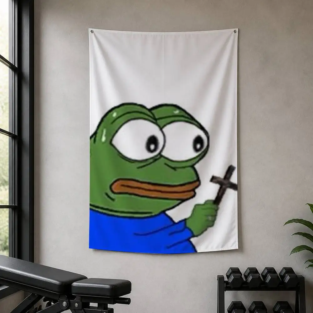 Meme P-Pepe the F-Frog Decorative Hanging Flag with Grommets for Garage Bedroom Dorm Wall Decor