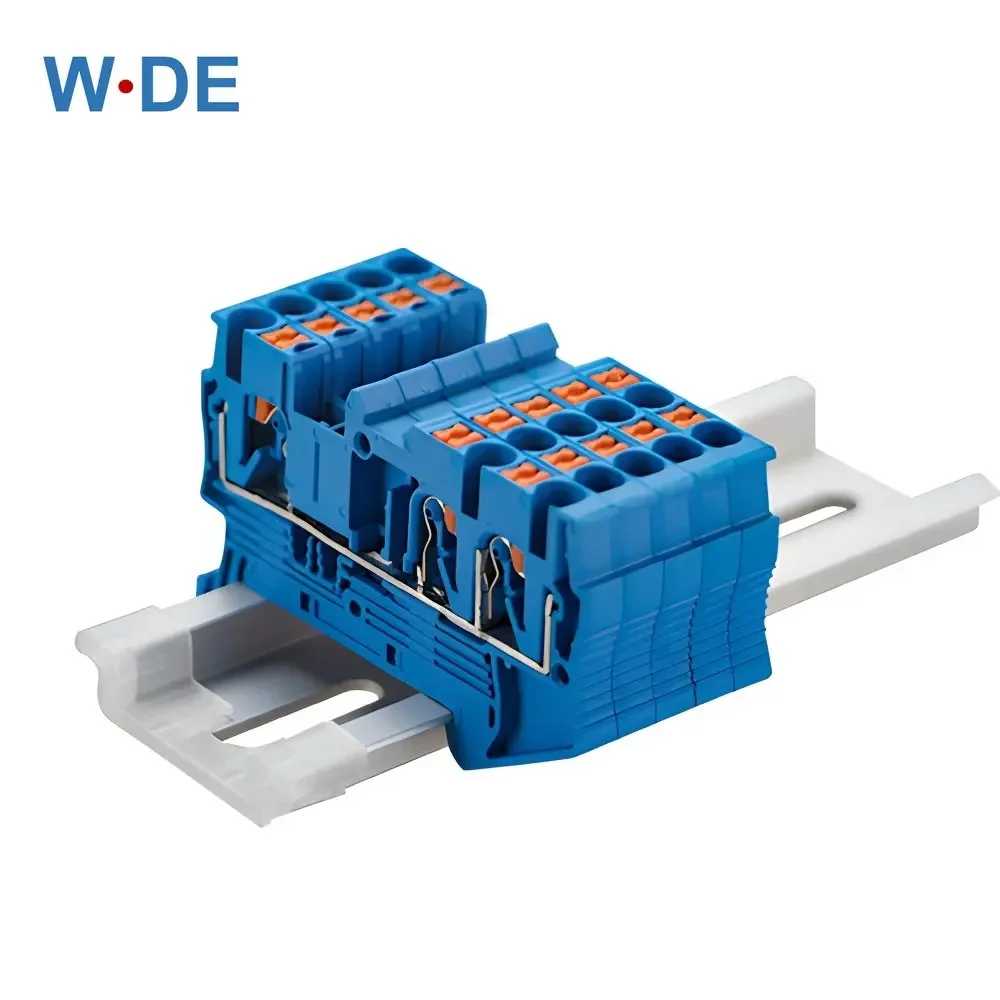 Terminal Block Din Rail Mount PT 2.5-Twin 3 Conductors Push In Spring Screwless Feed Through Wire Conductor 10pcs Wire Connector