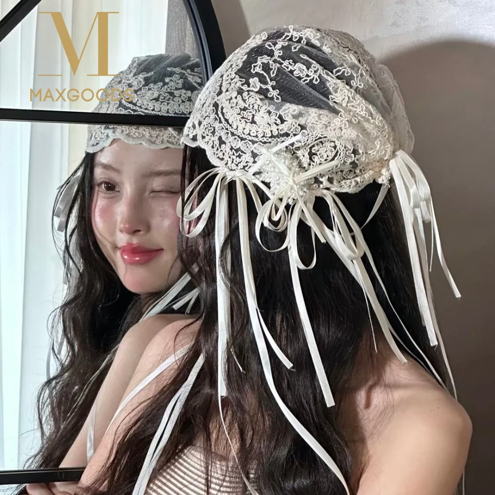 New Design with Bow Ribbon Bridal Lace Bow Ribbon Headband Breathable French Style Wedding Headband Retro Hair Accessories