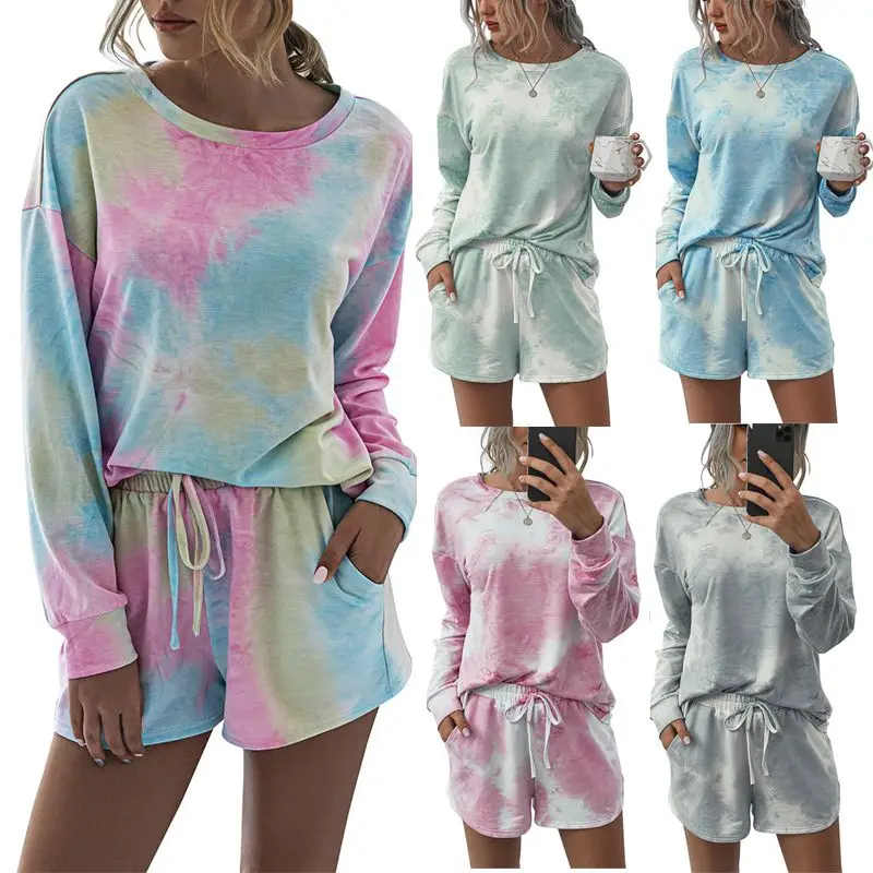 Spring Women's Home Comfortable and Fashionable Tie Dyed Printed Women's Set