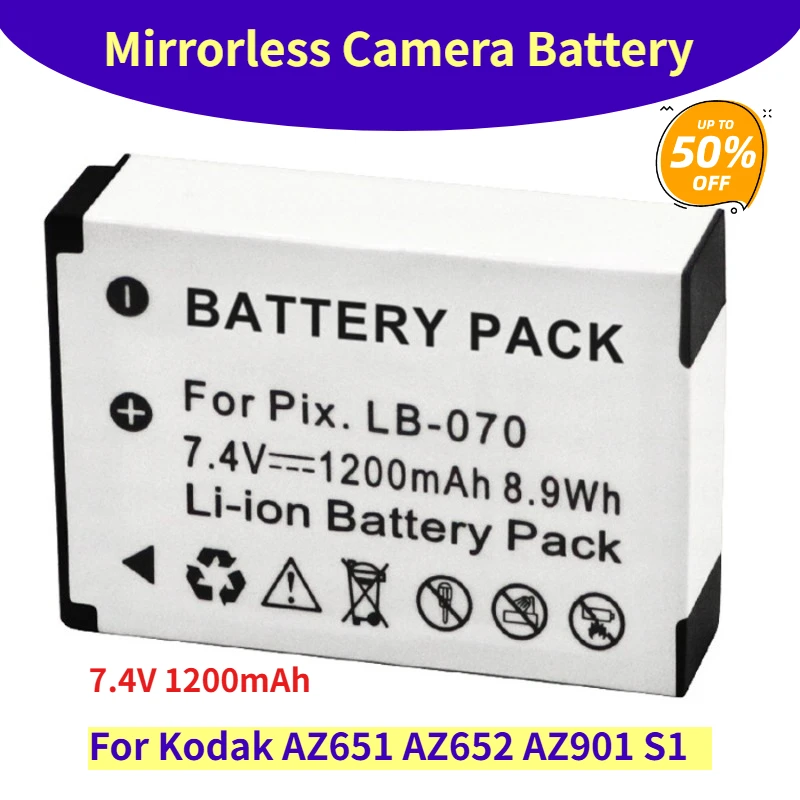 

7.4V 1200mAh Mirrorless Camera Batteries LB - 070 for Kodak AZ651 AZ652 AZ901 S1
