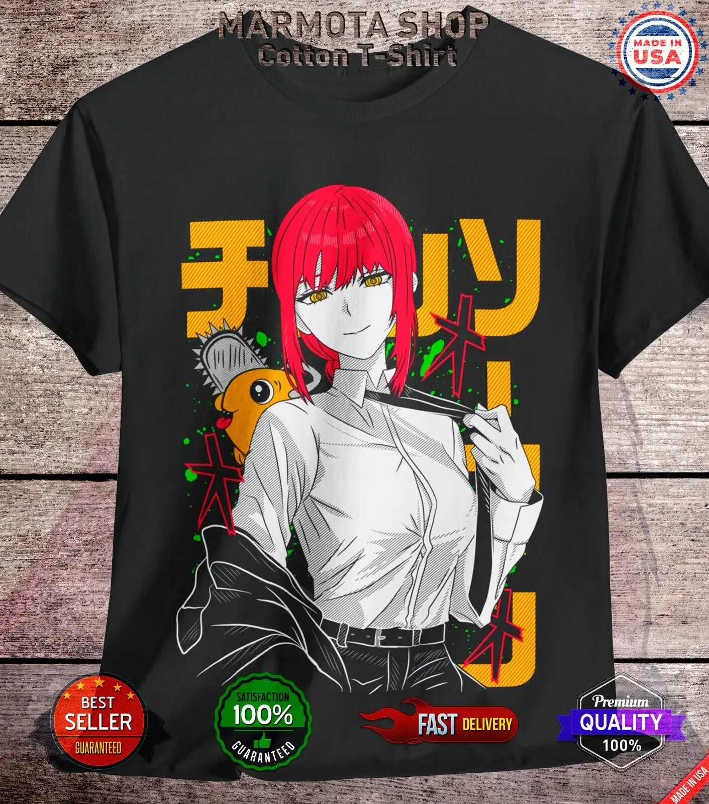 

Makima Chainsaw Man Shirt Anime Tee T-Shirt Pochita Horror Manga Otaku Denji