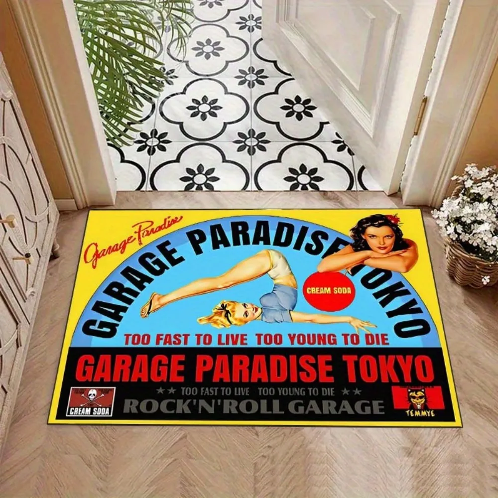 VIKAMA Schöne Creme Soda Tokyo Rock Garage Himmel Teppich Wohnzimmer Schlafzimmer Matte rutschfeste schmutzabweisende Teppich Home Decor