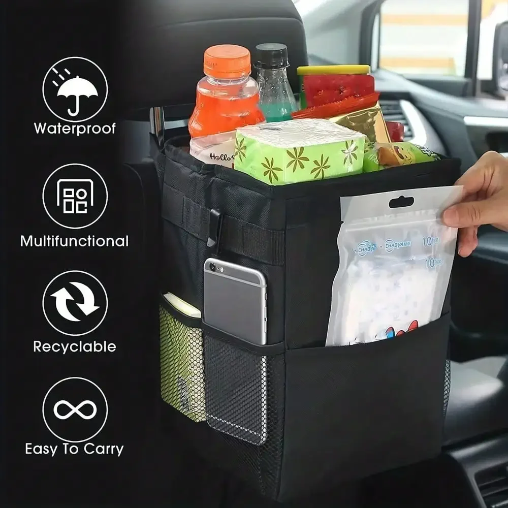 Car Trash Can with Lid - Leakproof Trash Bin Car Garbage Can, Collapsible Automotive Truck Organizer and Storage Bag Car Accesso