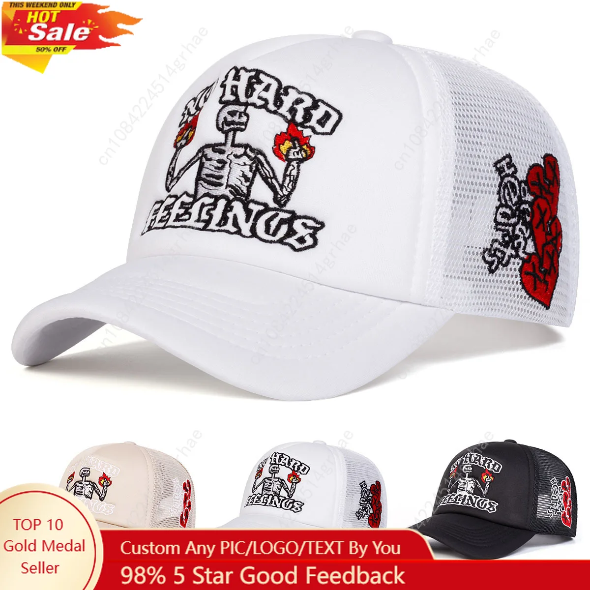Unisex Skull Flame Embroidery Baseball Net Caps Spring and Summer Outdoor Adjustable Casual Hats Sunscreen Hat