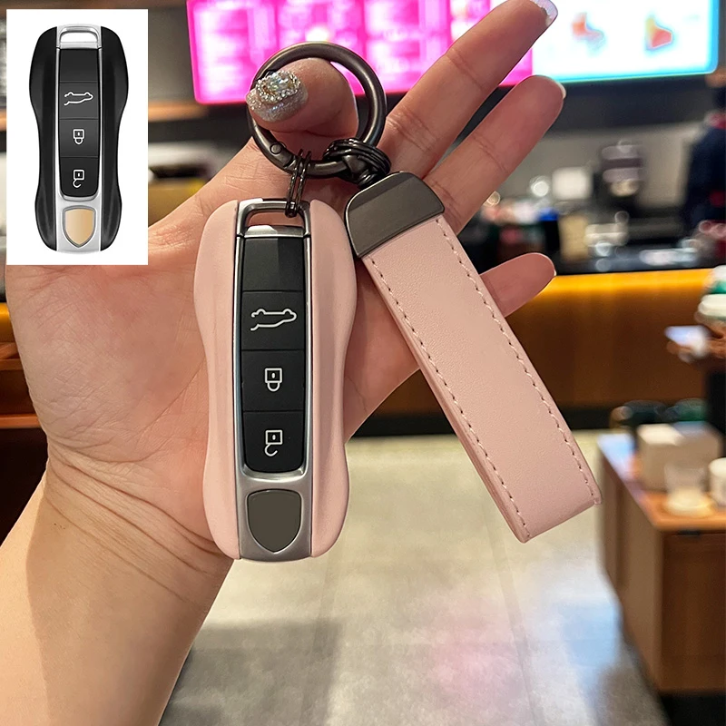 For Porsche Boxster Cayman 911 Panamera Cayenne Macan Leather Fob Remote Keys Case Car Key Cover Key Shell Replace