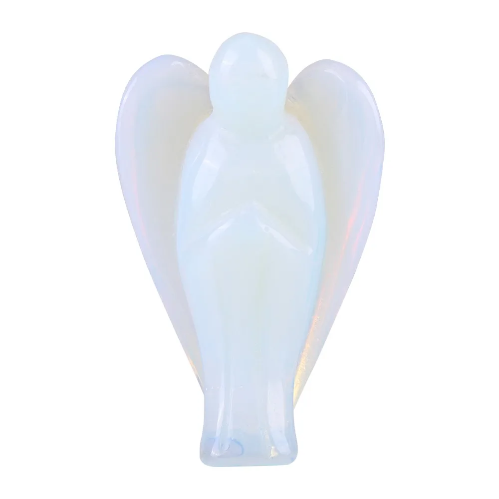 Statues Polished Opal Angel Figurine Crystal Carved Moonstone Angel Stone Angel Crystal Guardian Angel Room Decor