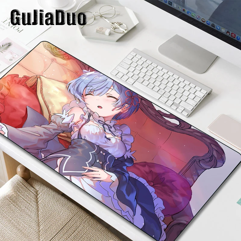 GuJiaDuo Gamer Rem Anime Large Mouse Pad XXL Laptop Table Padcartoon Mousepad Gaming Room Accessories Kawaii Play Mat Pc Cushion