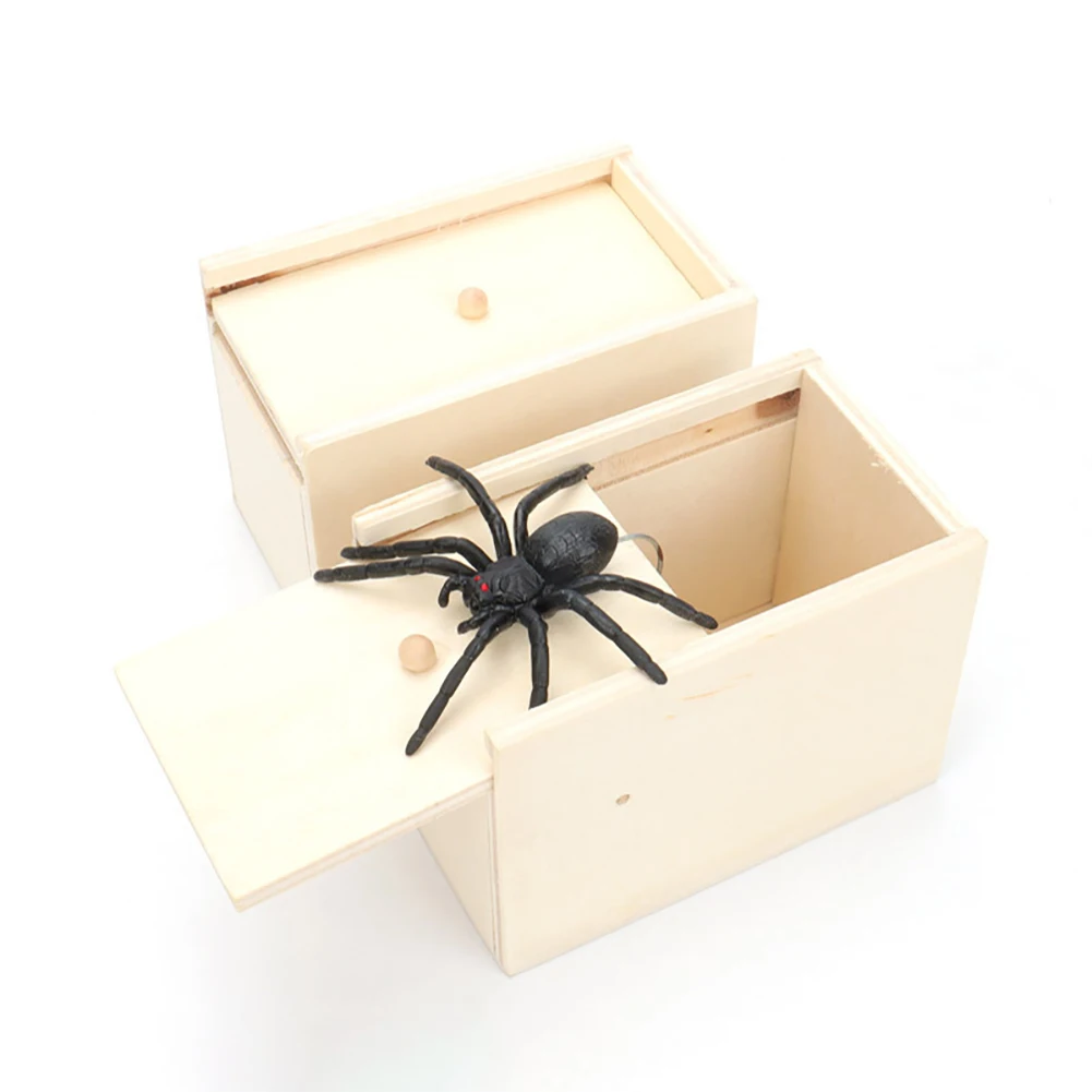 Spider Wooden Box Play Trick Joke Toys Durable Funny Play Joke Toy Nontoxic Prank Surprising Toy Party Props for Kid Friend Gift