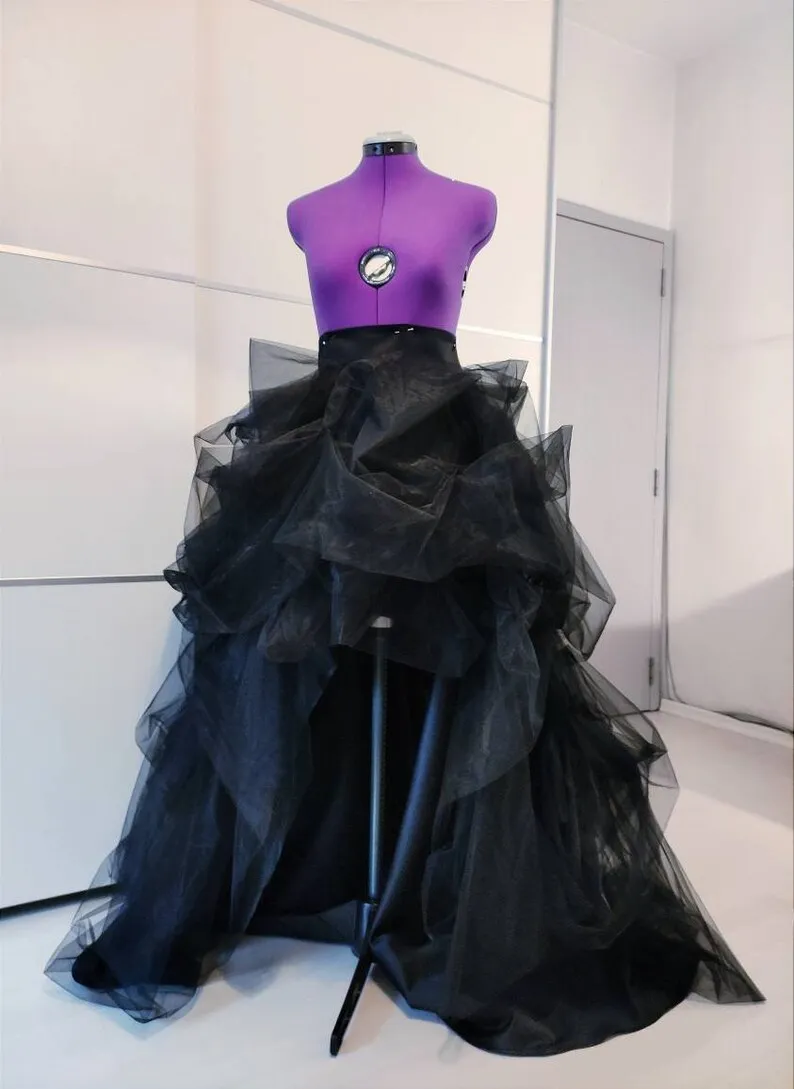 Jupe Longue Noire Faite à la Main avec Doublure en Satin, Tutu Bouffant Plissé en Tulle pour Patients, Idéale pour Mariage