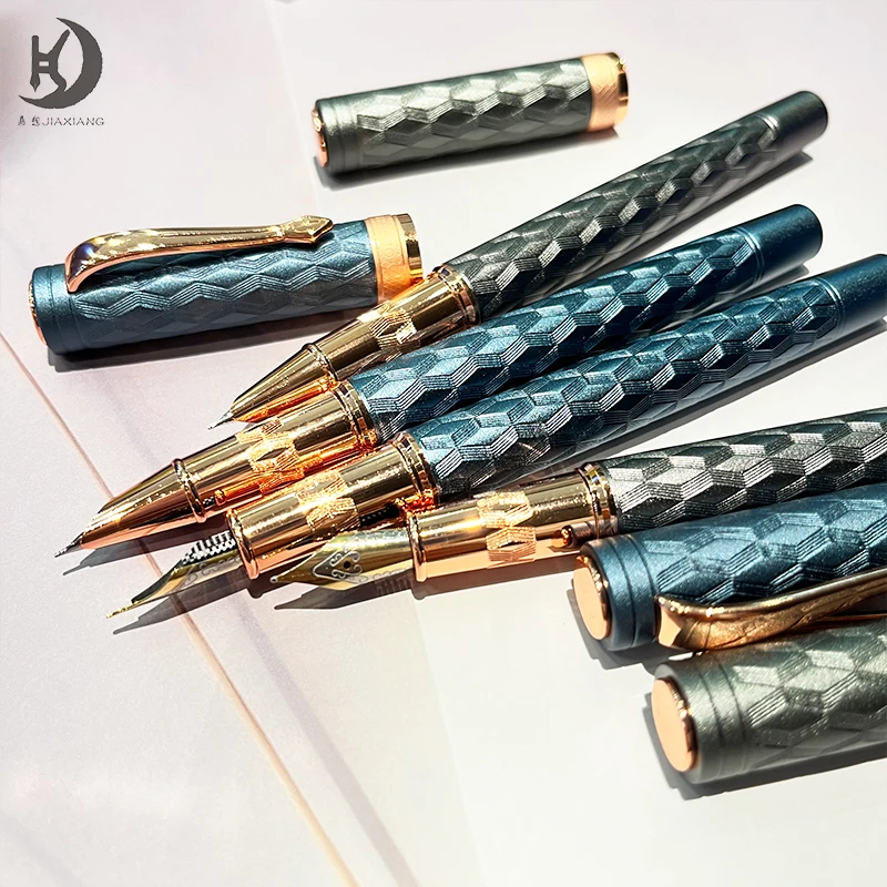 

JD 9717Elegant Stainless Steel Alumina Metal Fountain Pen with 0.5mm Fine Tip & Built-in Converter - Business Style Snap Cap