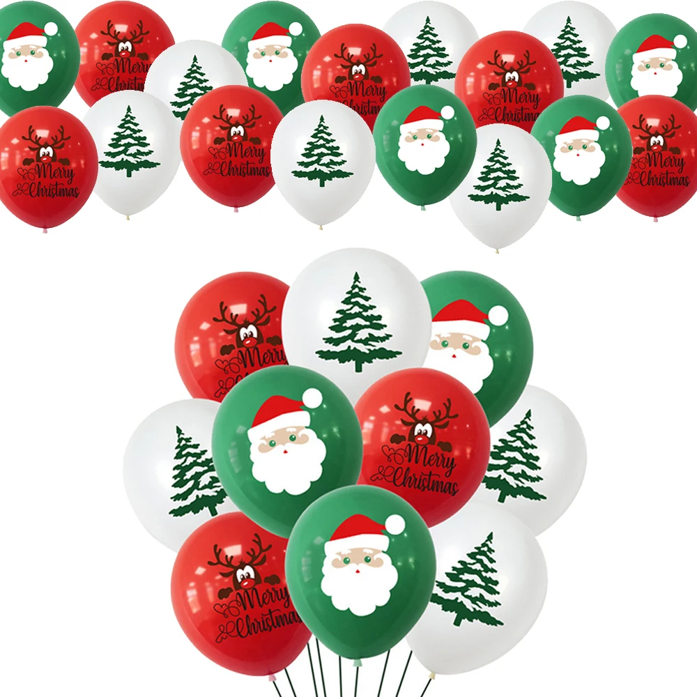 15pcs/set 12inch Marry Christmas Latex Balloons Kit Santa Claus Christmas Tree Elk Pattern Balloons Christmas Decorations