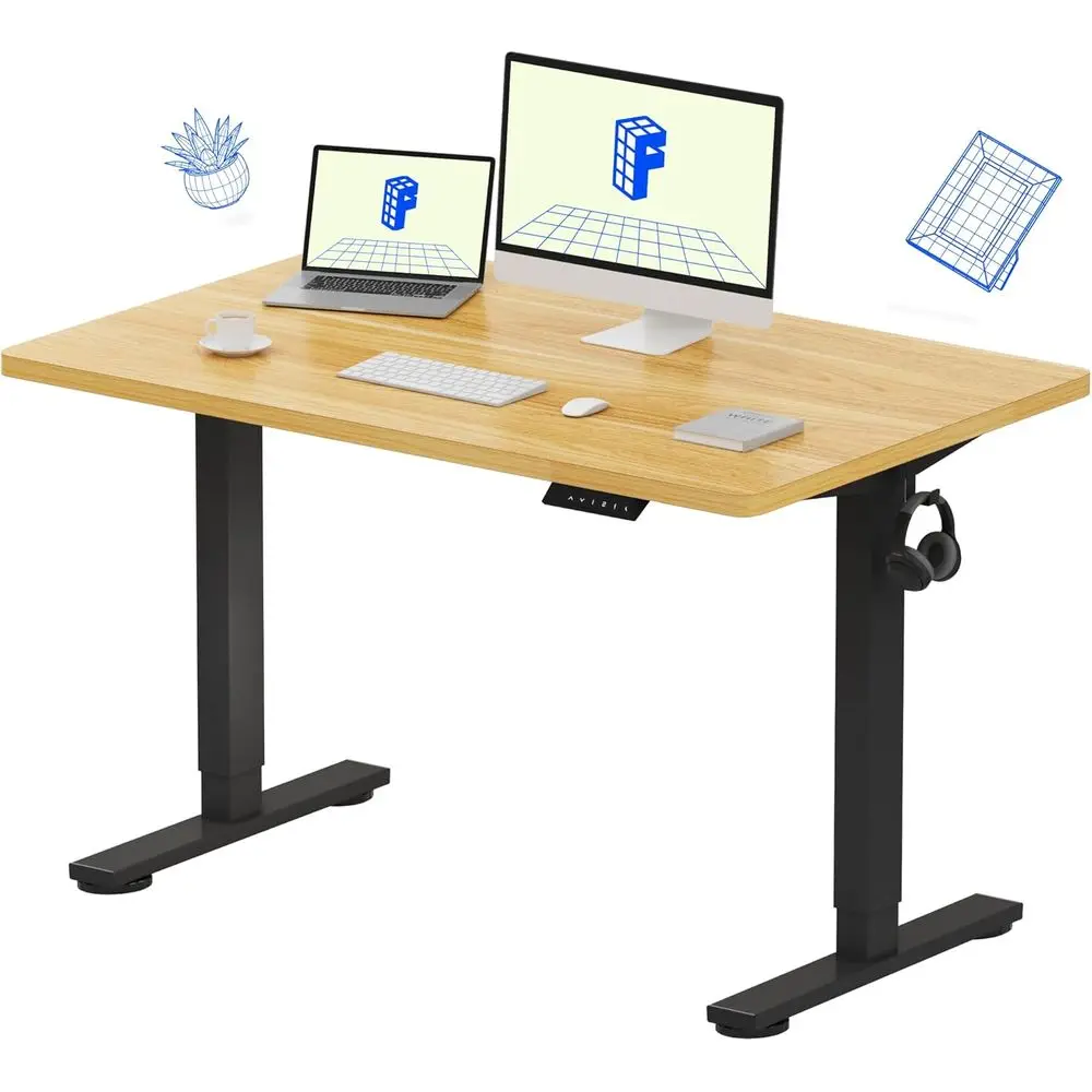 Maple 48x30 One-Piece Electric Standing Desk, 1 Thick Top, for Home Office & Multi-Device Use
