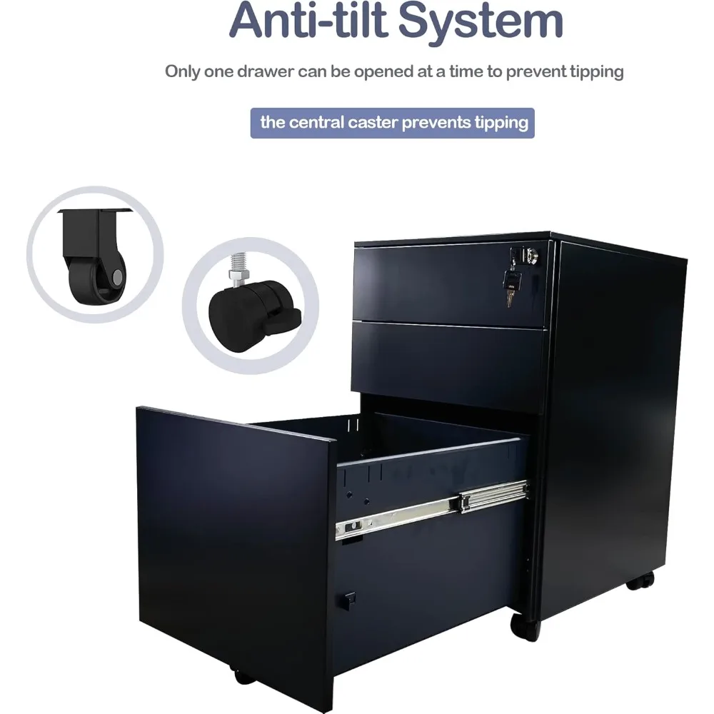 خزائن الملفات المتنقلة ذات 3 أدراج، خزانة الملفات المعدنية ذات الطائرة العمودية لتصميم ملف القانوني والرسائل المضاد للإمالة