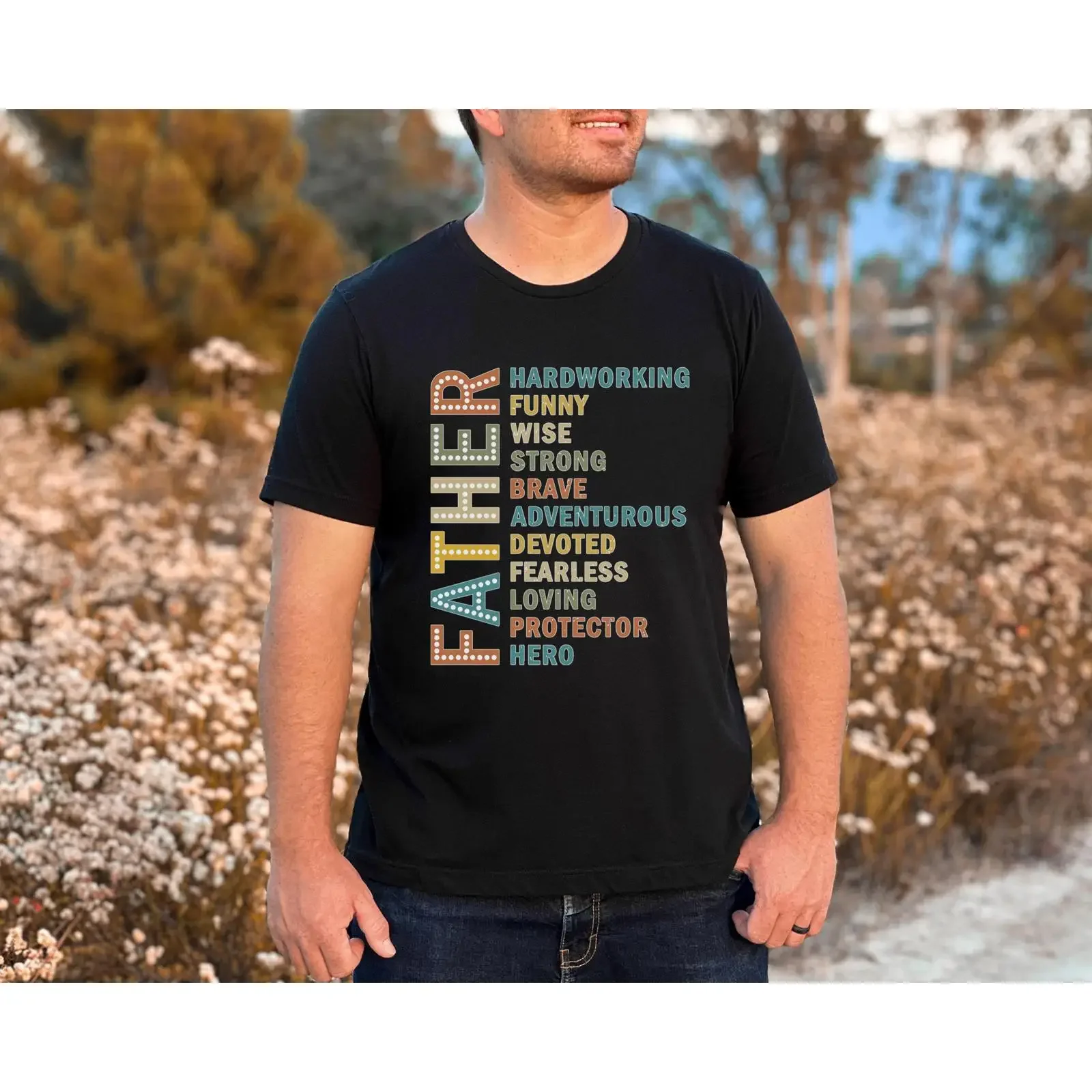 Dad Definition T Shirt Hardworking Funny Wise Brave Hero Father Great Traits Casual Father's Day for vintage Washed Soft