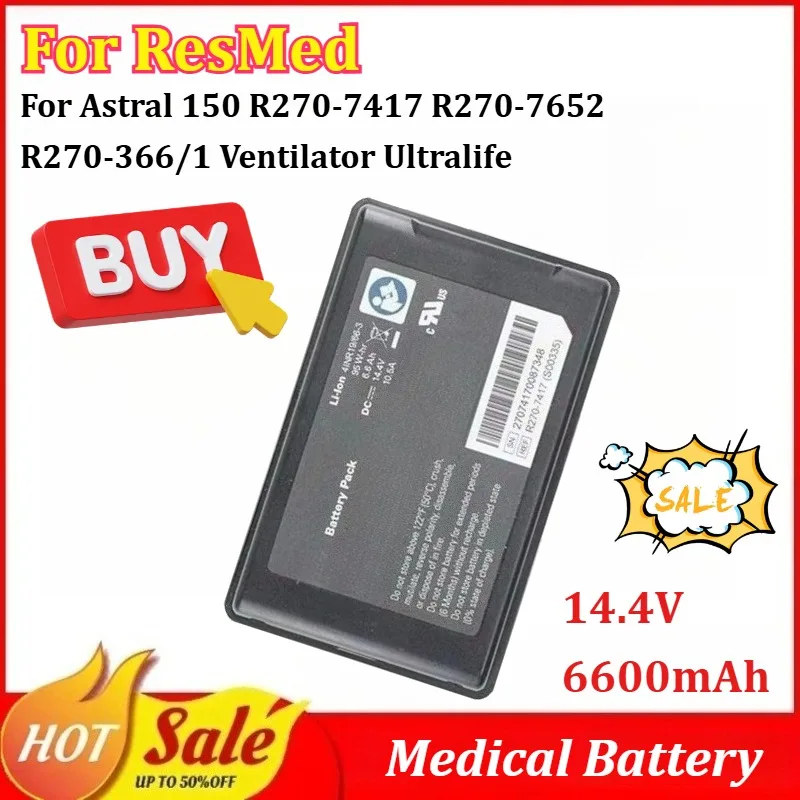 

14.4V 6600mAh Medical Battery for ResMed Astral 150 R270-7417 R270-7652 R270-366/1 Ventilator Ultralife Replacement Battery