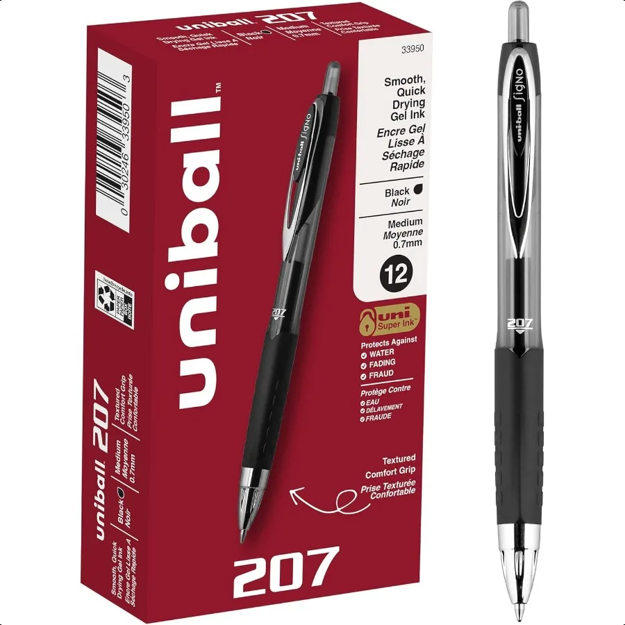 

27 Retractable Gel Pens Medium Point.7mm Black 12 Pack