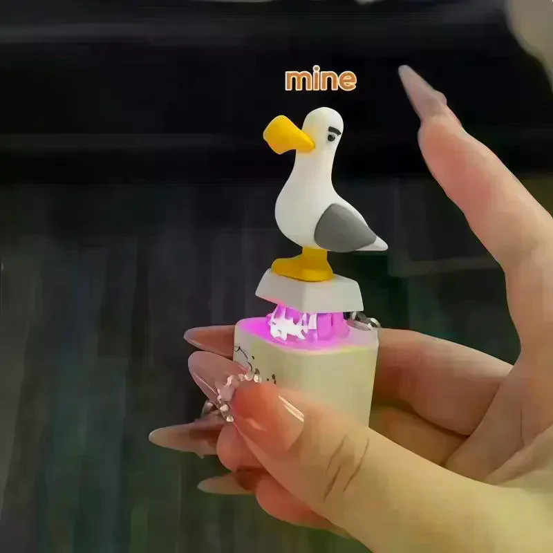 Seagull Mine Keychain Button With Sound LED Keyboard Clicker Toys Stress Relief Animal Keycaps Funny Gift