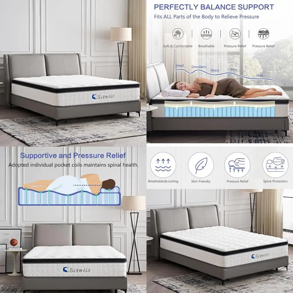 مرتبة هجينة متوسطة الحجم - مقاس كوين 12 بوصة، رغوة الذاكرة وملفات الجيب، عزل الحركة، دعم الحافة، تخفيف الضغط، P #1