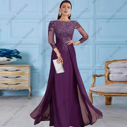 A-Line Long Purple Floor-Length Mother of the Bride Dress vestidos para madrina de la novia