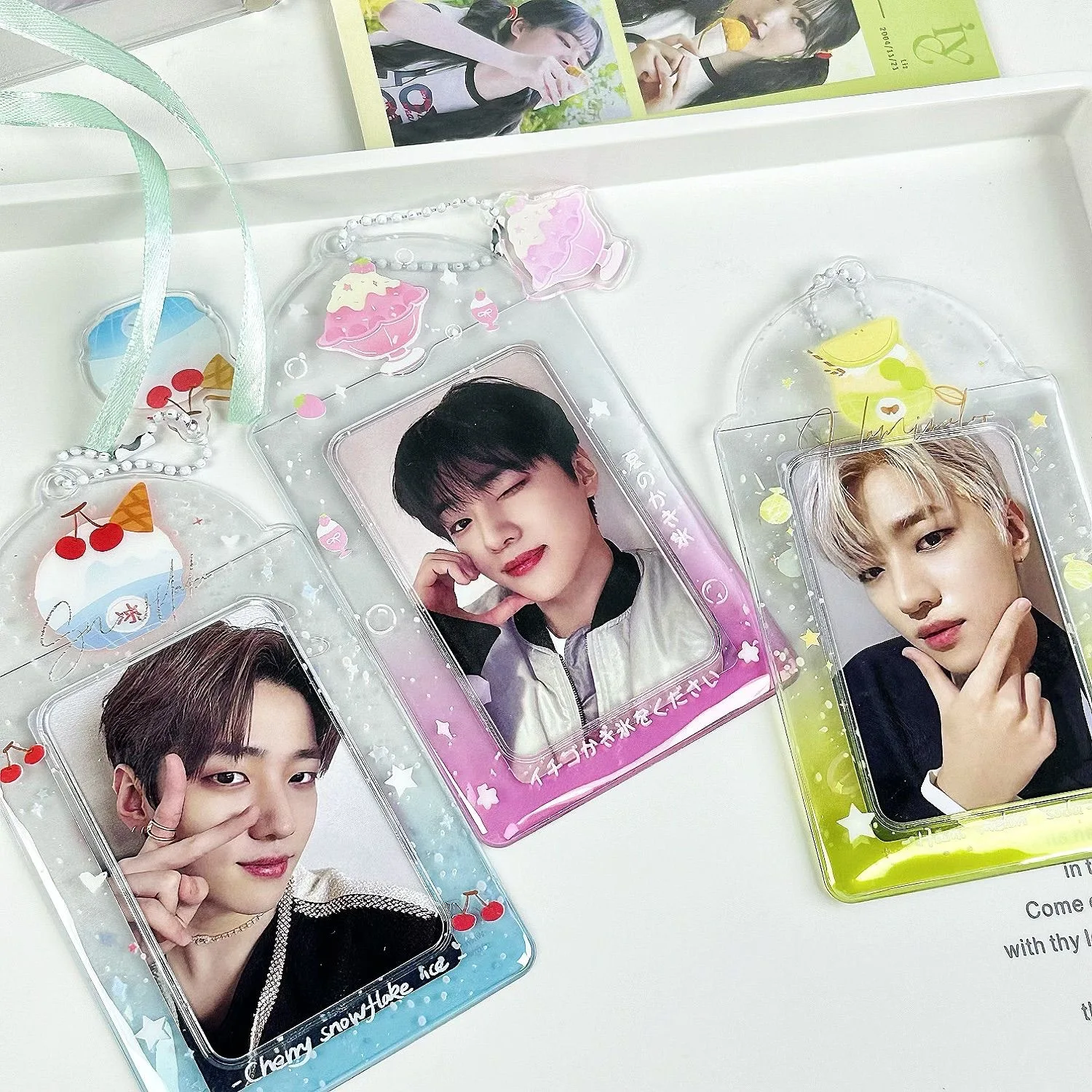 1PC Ice Cream 3 Inches Kpop Photocard Holder with Keychains PVC Idol Card Protective Sleeves Bag Pendant School Stationery 포카홀더