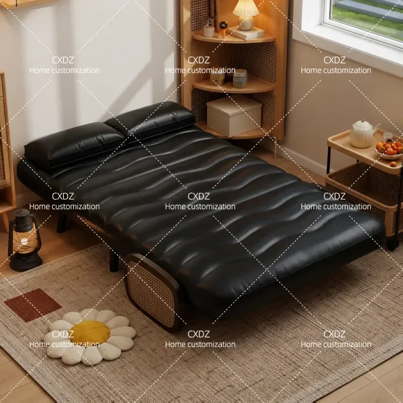 Folding Sofa Bed Single Dual Purpose Small Apartment Sit and Lie Down Tatami Medium Ancient Black Retro Style