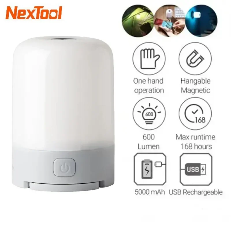 

Многофункциональная лампа для кемпинга NexTool, перезаряжаемая от USB, 600 люмен, ультра яркая подвесная лампа, уличный предупреждающий 6-режимный фонарик для лагеря