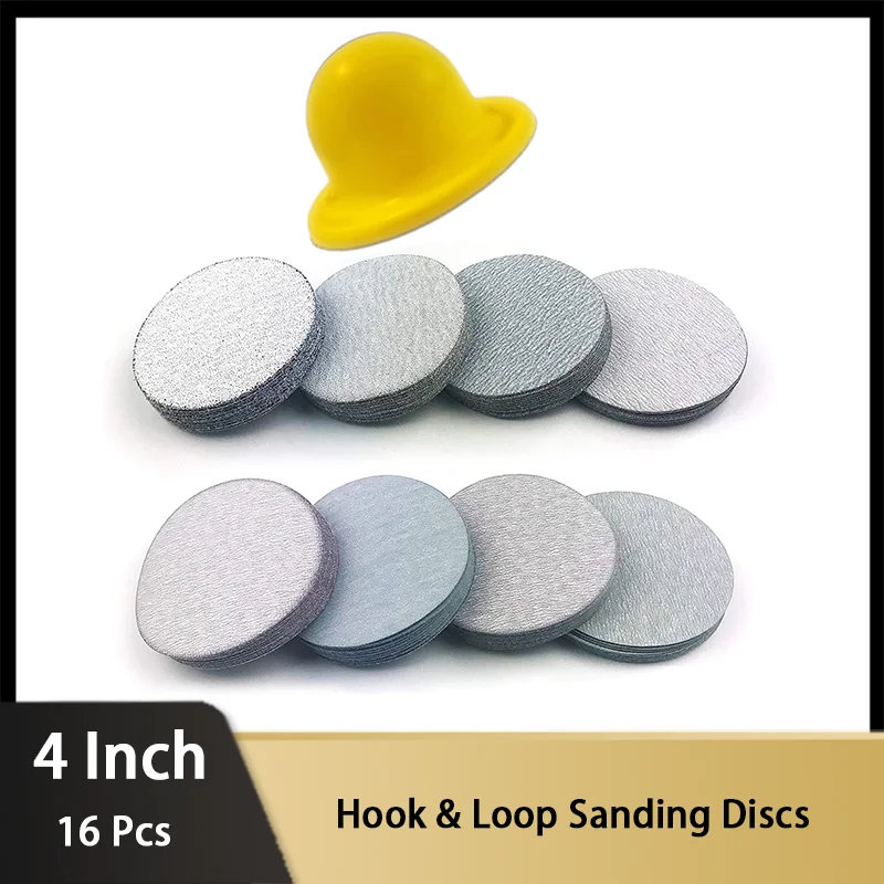 4 Inch Hook and Loop Wet Dry Sandpaper Kit 16 Pcs with Hand Sanding Block for Finishing Wood Metal Glass Plastic and Automotive