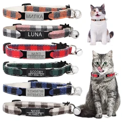 Plaid Cat Collar Personalized ID Small Dog Collars Safety Buckle Free Engraving Adjustable with Bell for Puppy Kittens Necklace