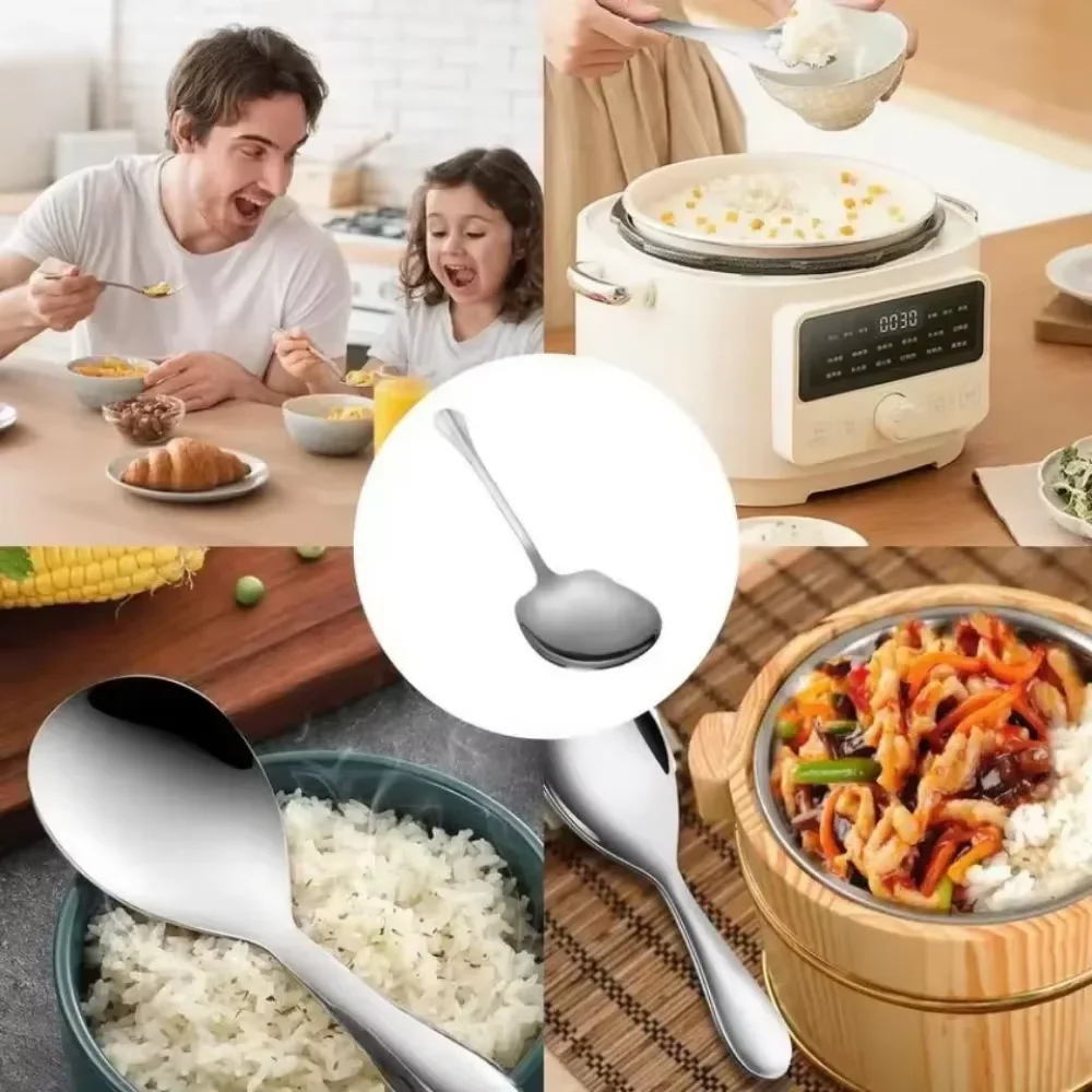 الفولاذ المقاوم للصدأ كبير الفولاذ المقاوم للصدأ ملعقة أرز مريح المعادن تخدم ملعقة أطباق المطبخ سلطة تخدم أواني للمعكرونة