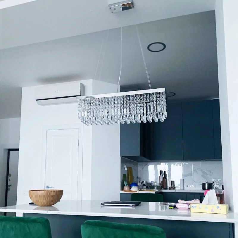 Crystal Chandelier Simple Modern Rectangular Dining Chandelier Atmosphere Dining Room Lamp Household Personalized Creative Dinin