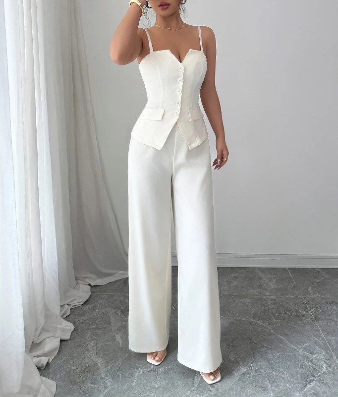 

Women's Two-Piece Set New Casual Camisole Vest Wide Leg Pants Set Temperament Commuting Leisure Retro Elegant Two Piece Set