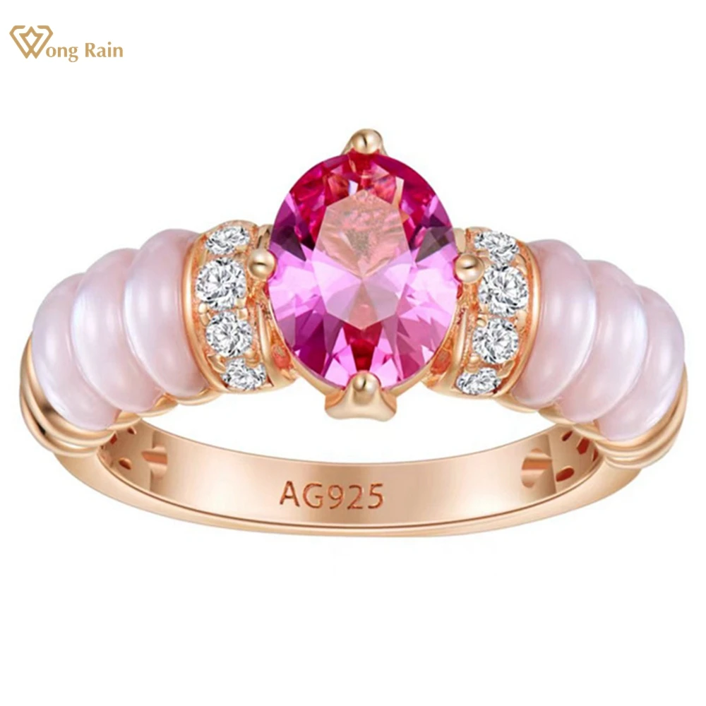 

Wong Rain Elegant 18K Gold Plated 925 Sterling Silver Oval Lab Sapphire High Carbon Diamond Gems Wedding Ring Jewelry for Women