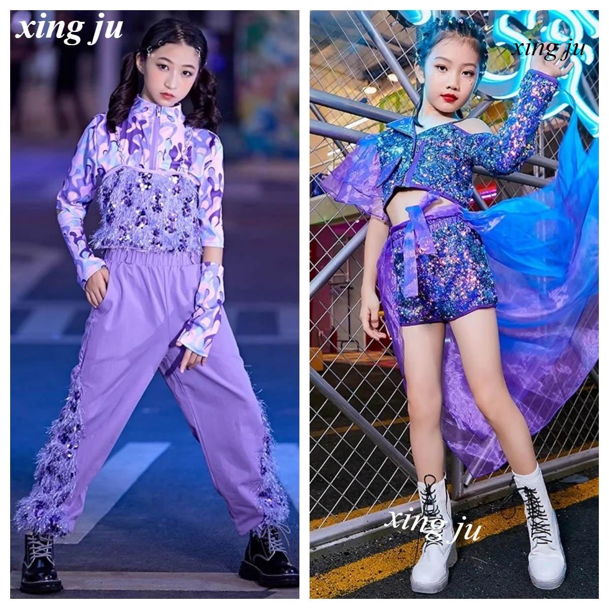 Nuovi bambini Jazz Dance Costume Ragazza Street Dance Sling Vest Top con cerniera Pantaloni patchwork di moda Bambini Hip Hop Stage Show Wear