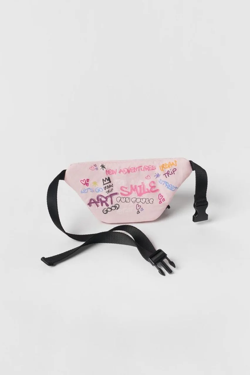 Girls Graffiti Printed Waist Bags Children 's Cute Mini Single Shoulder Chest Bags New Style Casual Fashion Pink Coin Purse