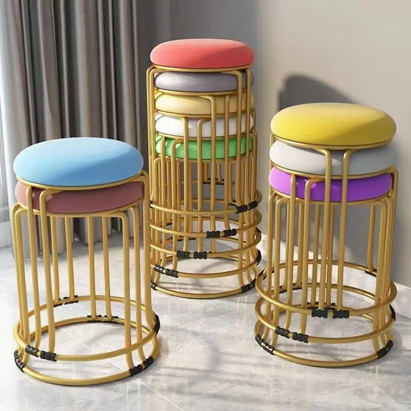 ！@!@Modern Luxury Dining Chair with Soft Sponge & Metal Frame Stackable Nail Makeup Stool for Bedrooms Home Furniture