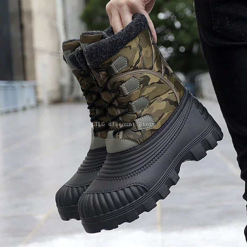 Winter Snow Boots Mid-calf Duck Boots for Men Warm Outdoor Waterproof Hunting Boot Working Boots Mens Camouflage Outdoor Shoes