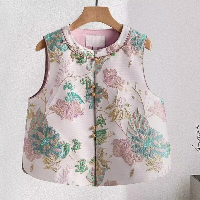 

Embroider Women's Jackets Women's Vest Spring and Autumn Women's Temperament National Style Temperament Short Round Neck Vest